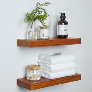Homeforia Oak Floating Shelves for Wall, Premium Solid Wood Shelf, Oak Bathroom Shelves, Heavy Duty Bracket, 18 x 6.5 x 1.75 inch, Set of 2 (18 inch, Honey Oak)