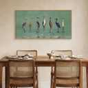 Large Vintage Heron Green Framed Canvas Wall Art,Crane Lake Wildlife Wall Decor,Minimalist Animals Art Prints,Nature Birds Landscape Artwork for Living Room,Bedroom,Farmhouse- 20''x40''x1