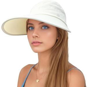 Lanzom Sun Visor Hats for Men Women Lightweight Packable Cooling Stretchy Visor Hat Beach Sun Hat for Running, Tennis, Golf (One Size, Beige)