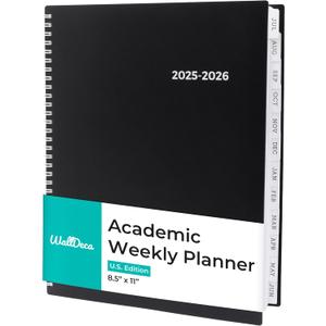 2 x WallDeca Academic Planner 2025-2026, Daily, Weekly & Monthly Planner, July 2025 - June 2026, Student Notes Pages, Twin-Wire Binding Day and Weekly Agenda for School & Work (8.5 x 11-Inches, Black)