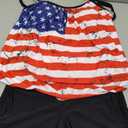 Yonique Womens Blouson Tankini Swimsuits Two Piece Strappy Bathing Suit Tops with Shorts Criss Cross Swimwear (X-Large, American Flag)