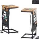 C-Shaped End Tables Set of 2, Small Couch SideTable with Fast-Charging Station, Sofa TV Tray Table with Storage Bag for Living Room, Bedroom, Bedside ET-BR-W2