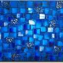MyArton Thick Textured Abstract Squares Canvas Wall Art Hand Painted Artwork Modern Dark Blue add Silver Oil Painting for Home Decor Framed Ready to Hang 48x24inch (48L" x 24W")