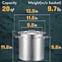 NSF 20 Quart Large Stock Pot with Lid and Basket, 18/8 Stainless Steel, 3-Ply Clad Base, Commercial Cookware for Soup, Stew & Sauce, Dishwasher Safe, 11.8"D x 12.8"W x 11.8"H, Induction Ready