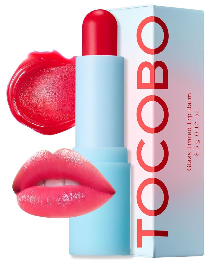 TOCOBO Glass Tinted Lip Balm 011 Flush Cherry  Vegan Korean Lip Care for Deep Hydration - Tinted Glass Glow Moisturizing with Vibrant Cherry Pink Color - Non-Sticky Radiant Finish, 0.12 oz.