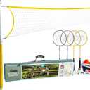Franklin Sports Volleyball + Badminton Combo Sets - Backyard + Beach Outdoor Volleyball + Badminton Net Set - Portable Badminton + Volleyball Net with Poles - Volleyball, Rackets + Birdies Included