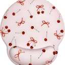 Seorsok Retro Ribbon Bow Cherry Mouse Pad with Gel Wrist Support Mouse Pad,Ergonomic Aesthetic,Comfort Mousepad for Office Work Computer,Pain Relief Mousepad with Non-Slip Silicone Base,Pink