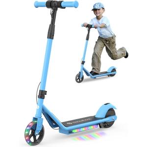 isinwheel Electric Scooter for Kids Ages 6-12, 150W Motor, 6/10 MPH Speeds, Colorful Lights, Adjustable Height, Kids Electric Scooter with Dual Brake & Thumb Throttle Great Gift for Boys & Girls (Blue)