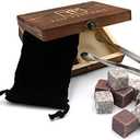 Pack Of 2 Whiskey Stone Gift Box set with 9 Premium Granite Stones (Won't Water Down Your Drink!), Wood Box, Velvet Carrying Bag and Tongs (Natural Red)
