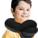 BUYUE Kids Travel Pillows for Airplane, 360 Head Support Sleeping Essentials for Boys Long Flight, Skin-Friendly Soft Neck Pillow for Traveling in Car Seat, (Small, Black Grey, 40-90 lbs)