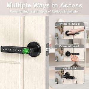 IRONZON Fingerprint Door Lock Door Knob with Keypad Keyless Entry Door Lock with Handle for Home Hotel Office Apartment Bedroom, Black