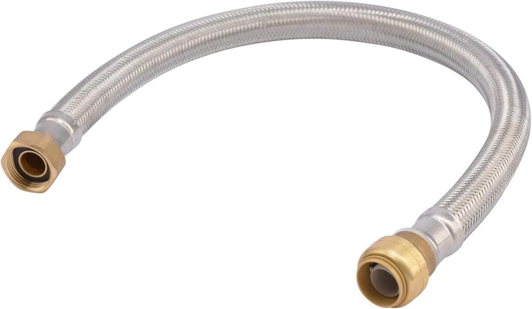 SharkBite 3/4 Inch x 3/4 Inch FIP x 24 Inch Stainless Steel Braided Flexible Water Heater Connector, Push To Connect Brass Plumbing Fitting, PEX Pipe, Copper, CPVC, PE-RT, HDPE, U3088FLEX24LF