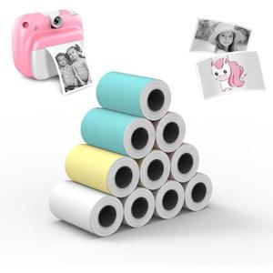 10 Rolls Kids Camera Paper Roll Refill - HD Printing Thermal Sticker Paper, Compatible with Esoxoffore/Etikez/Cimizi Kids Camera Instant Print(Color, 57x25mm)