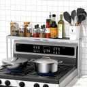 Stove Top Shelf,Adjustable 27 to 33 Inch Over the Stove Shelf for Back of Stove Spice Rack for Countertop,4 Level Height Spice Rack Organizer Seasoning Organizer for Kitchen Stove,Silver