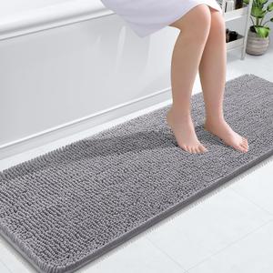 Bathroom Rugs 59x20, Extra Soft Absorbent Chenille Bath Rugs, Rubber Backing Quick Dry, Machine Washable Bath Mats for Bathroom Floor, Tub and Shower, Home Decor Accessories, Grey