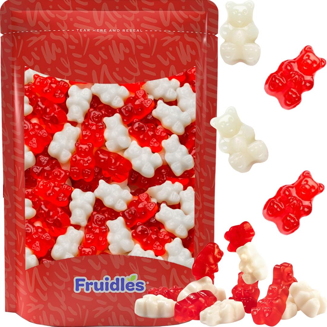 Fruidles Valentine's Wild Cherry & Strawberry Banana Gummi Bears Candy, Allergy Friendly, Non-GMO, No Artificial Sweeteners Gummy (1 Pound), Best by: 10/10/2026