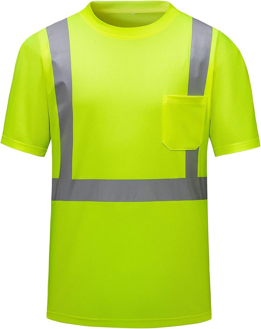 High Visibility Shirts Quick Dry Safety T Shirts with Reflective Strips and Pocket Short Sleeve Mesh Hi Vis Construction Work Class 2 Shirt for Men/Women Lime,4XL
