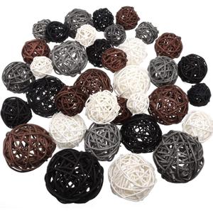 Patelai 36 Pcs Wicker Rattan Balls Decorative Balls for Vase Centerpiece Bowls Orbs Filler for Home Decor,4 Sizes(White, Dark Gray, Brown, Black)