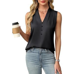 Blooming Jelly Womens Dressy Tank Tops Summer Sleeveless Work Blouses Silk Satin V Neck Shirts Business Casual Outfits
