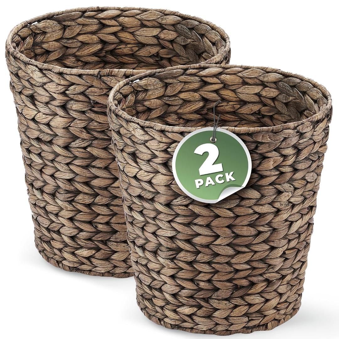 84ECO 2-Pack Black Wicker Trash Cans for Bathroom, Bedroom, Office