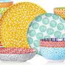 Selamica Ceramic Plates and Bowls Sets,32 Pieces Dinnerware Sets for 8,Scratch Resistant Dish Set for family gathering,Dishwasher & Microwave Safe, Assorted Colors