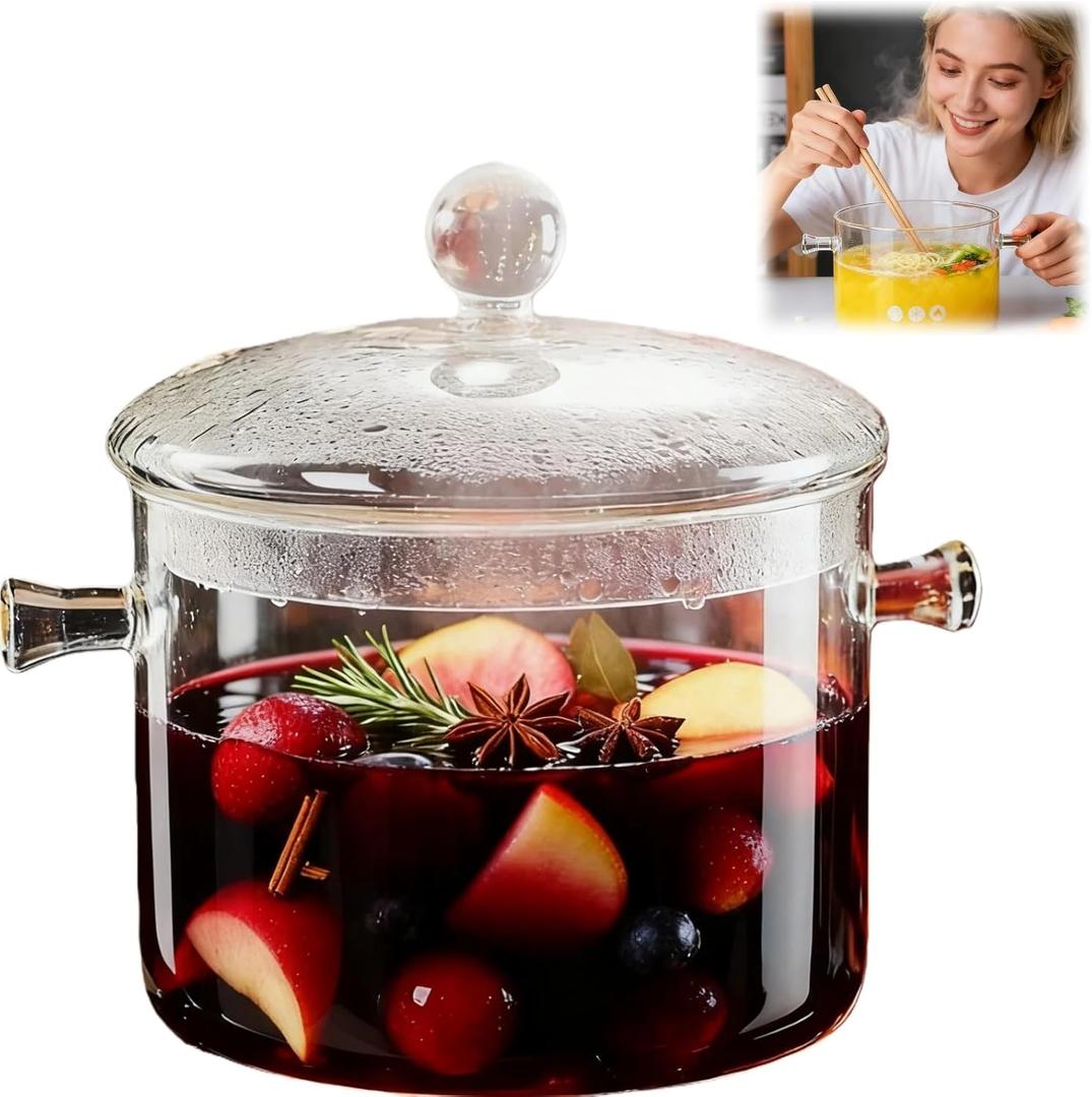 Clear Glass Potpourri Simmer Pot and Cookware for Cooking Stews Hot Beverages, Noodles Milk, Baby Food, Spices, Borosilicate Glass Saucepan, Stove Top Boiling Pot and Pan with Lid, Heat Resistance, 1.5L