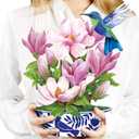 Airpark 3D Pop Up Paper Flowers Bouquet Card 12 with Note & Envelope, Birthday Gifts, Get Well, Thank You, Greeting Cards for Women Mom Wife Friends, Magnolia & Bird