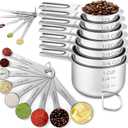 21PCS Measuring Cups and Spoons Set, Include 7 Nesting Measuring Cups, 9 Measuring Spoons and 5 Mini Spoons, Stainless Steel Metal Measuring Set, Kitchen Gadgets for Cooking & Baking (Silver)