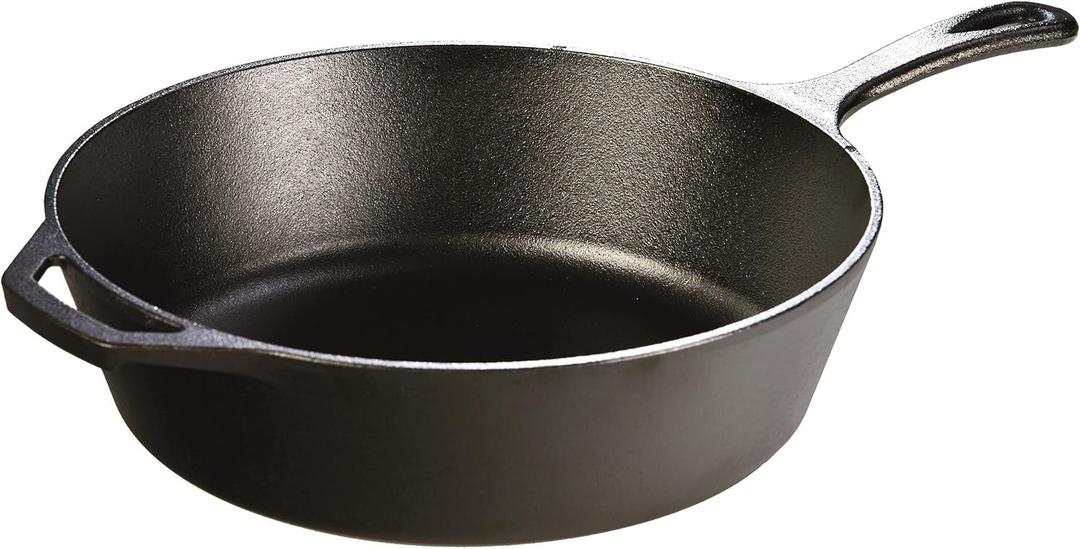 Lodge 5 Quart Pre-Seasoned Cast Iron Deep Skillet - Signature Teardrop Handle & Assist Handle - Use in the Oven, on the Stove or Grill, or Over a Campfire - Black