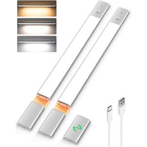 EZVALO Under Cabinet Lighting, 2-Pack Motion Sensor Lights with 3 Detachable Batteries, 76 LED Dimmable Closet Lights, 3 Color Temps, Under Counter Lights for Kitchen, Wardrobe, Pantry (2pcs+1 battery, Silver)