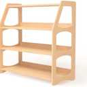 WOOD&ROOM Montessori Corner Shelf - 3 Tier Wooden Kids Bookshelf for Toddlers, Book Storage for Classroom, Toy Shelf Organizer, Small Bookshelf for Kids Room, Nursery Montessori Furniture