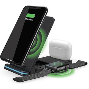 Wireless Charging Station,3 in 1 Charging Stand Made for Apple Watch Ultra 10 9 8 7 6 SE 5 4 3,Fast Wireless Charger Made for iPhone 16/15/14/13/12/11/X,for AirPods Pro(with Adapter)
