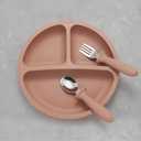 Eascrozn Silicone Baby Feeding Set, 2 Pack Divided Suction Plates for Baby, 2 Pack Spoons and Forks Set Baby Eating Essentials, Feeding Supplies for Toddler Utensils, BPA Free (Pink)