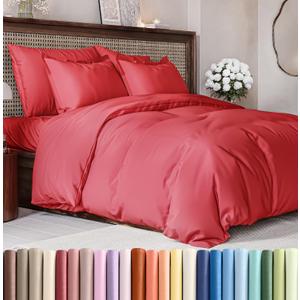 CGK Unlimited Duvet Cover Queen Size Set - Extra Soft Queen Size Duvet Cover 90 x 90 with 2 Pillow Shams - Hotel Quality Easy Care w/Zipper Closures & Ties - Bedding and Bed Linens Set (Red)