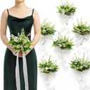 Ling's moment Bridesmaid Bouquet Set of 6, Bridal Bouquets for Bridesmaids, 7 Inch Wedding Bouquets for Bridesmaids, Wedding, Ceremony, Anniversary, etc. (Wht-lily of the Valley White)