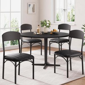 Jocoevol Dining Chairs Set of 4 - Upholstered Dining Room Chairs with PU Leather, Industrial Kitchen Chairs with Wooden Backrest and Thickened Metal Legs, for Dining Room, Living RoomBlack, 17 Inches X 17 Inches X 35 Inches