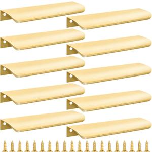 10 Pack Gold Finger Pulls for Cabinets, 6" Edge Drawer Pull Concealed Modern Aluminum Closet Door Kitchen Cabinet Handles Hardware, Brushed Gold