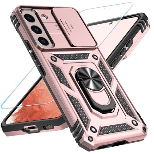 SunStory Phone Case for Samsung Galaxy S22 Plus 5G Case with HD Screen Protector & Slide Camera Cover & Rotated Ring Kickstand, [Military-Grade] [2 in 1] Phone Case for Galaxy S22 Plus 6.6",Rosegold