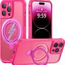 MOCCA Design for iPhone 14 Pro Case with Magnetic Invisible Stand [Full Camera Protection] [Compatible with Magsafe] Military Drop Shockproof Translucent Matte Phone Case Cover 6.1",Hot Pink