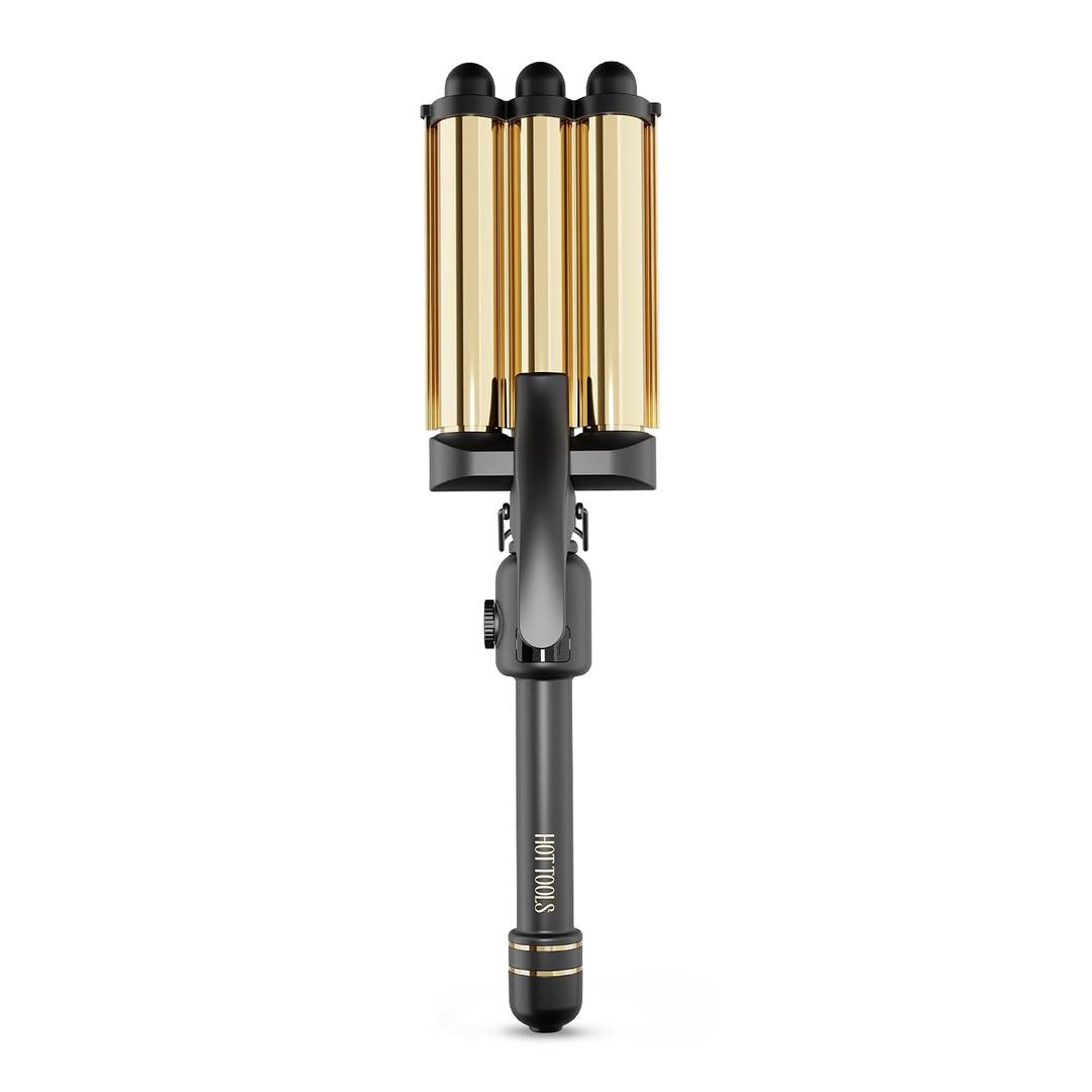 Hot Tools Pro Artist 24K Gold Digital 3 Barrel Hair Waver | Long Lasting Defined Waves (Jumbo Size)