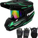 Youth Motorcross Helmet, Kids Dirt Bike Helmets, Motorcycle Helmets Off-Road Mountain Bike BMX MX ATV Helmet with(Gloves Goggles Mask) 4Pcs Set - DOT Approved (B-Green, X-Large)