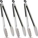 TENTA TENTA KITCHEN 12" Stainless Steel Kitchen Tongs, Locking Metal Food Tongs Non-Slip Grip (Set of 3)