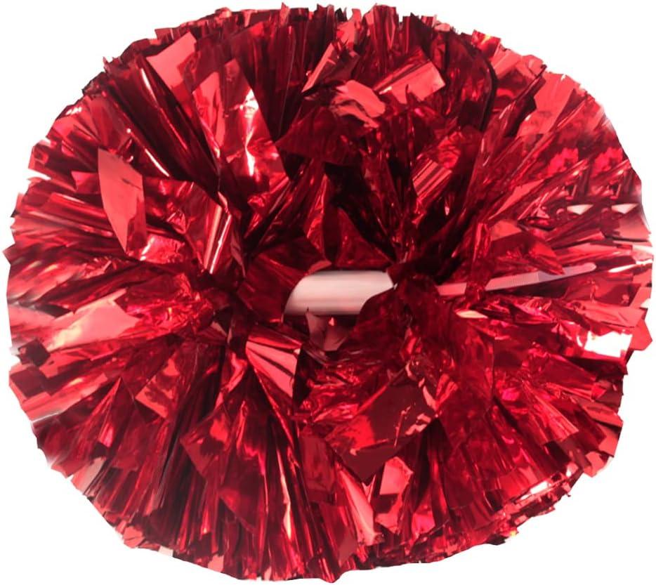 Lovecheer 2PCS/6PCS Metallic Pom Poms Cheerleading with Baton Handle Cheer Pompoms for Kids Adults Team Sports Spirit Party Cheering (Red)