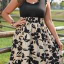 Frenchy Plus Size Women's A Line Floral Print Belted Summer Boho Dress,Beach Dress, Size XL