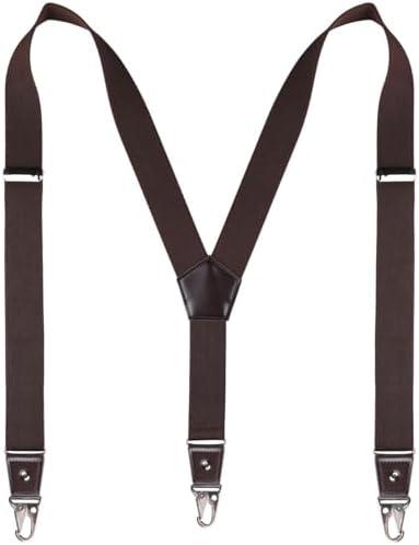 Pack of 3 JRHEJTFZ Suspenders for Men with Snap Hooks Heavy Duty Adjustable 1.4 inches Wide, Cofee