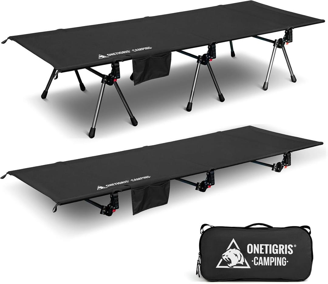 ONETIGRIS SUPRANUBIS Camping Cot, Height Adjustable with Cot Leg Extenders, Strong Support 330lbs, Lightweight Comfortable Folding Bed for Camping, Hiking, Travel, Truck, Beach, Office Nap