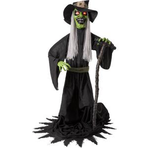 Halloween Animatronic Jump-Scare Witch Decoration, Sound Activated, Red Eyes, Spooky Sounds, Halloween Decor for Indoor/Outdoor Haunted House Prop