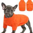 Queenmore Small Dog Pullover Sweater, Cold Weather Cable Knitwear, Classic Turtleneck Thick Warm Clothes for Chihuahua, Bulldog, Dachshund, Pug (Orange, X-Small)
