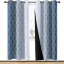 Blue Grey White Ombre Blackout Curtains for Living Room, Geometric Vintage Gradient Solid Thermal Insulated Grommet Drapes, Room Darkening Window Curtain Panels(Set of 2, 52 x 84 Inch)