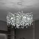 Modern Crystal Raindrop Chandelier, Silver Round Art Deco Tree Branch Lighting Fixture for Dining Room Living Room Foyer 8 Lights D23.7''